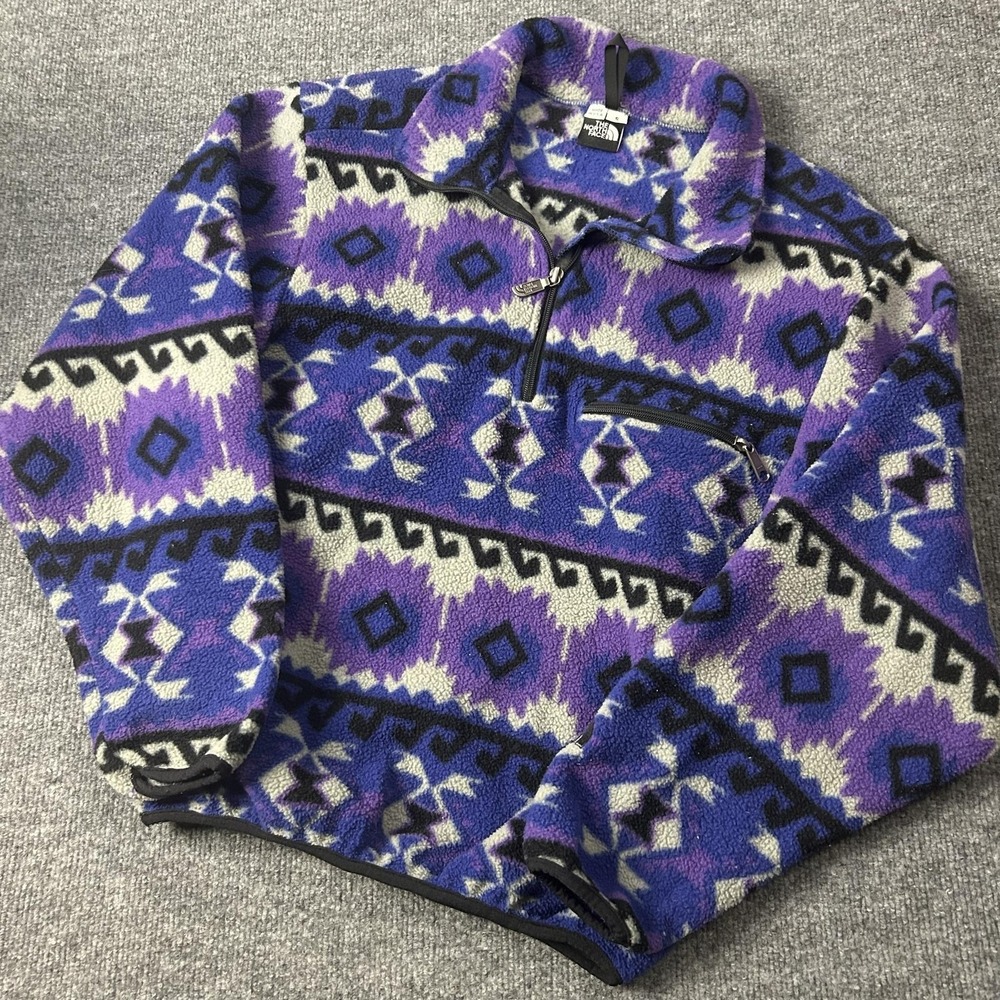 Vintage The North Face Jacket Mens Small Purple Aztec Fleece 1/4 Zip USA 90s